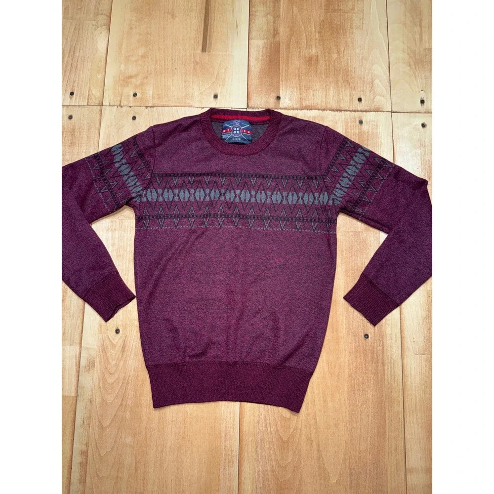Boys Geometric Fair Isle Crewneck Sweater Red Size M 10 12